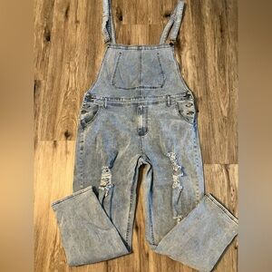 Denim Jean Bib Overalls. Adjustable Straps.  Distressed. Size XXL.